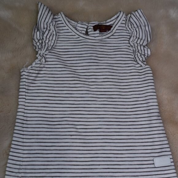 7 For All Mankind Girls Denim Overall Shorts Striped T-Shirt Set Size 12 Months - Picture 5 of 9